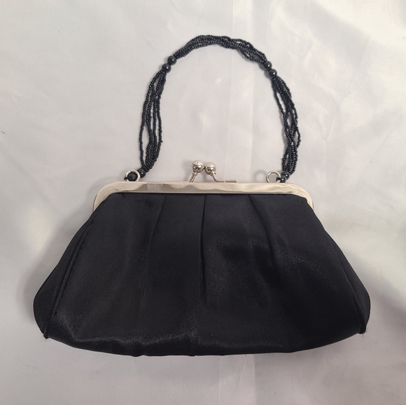 Like New Used Once Claires Black Satin Evening Clutch Bag - Picture 1 of 12